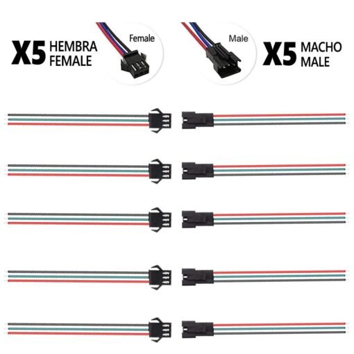 Conector SM 3 pines con cable 22 AWG - 5M/5H (pack 10 unidades)