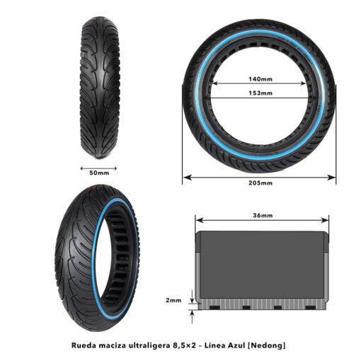 Rueda maciza ultraligera 8,5x2 - Línea Azul - Imagen 4