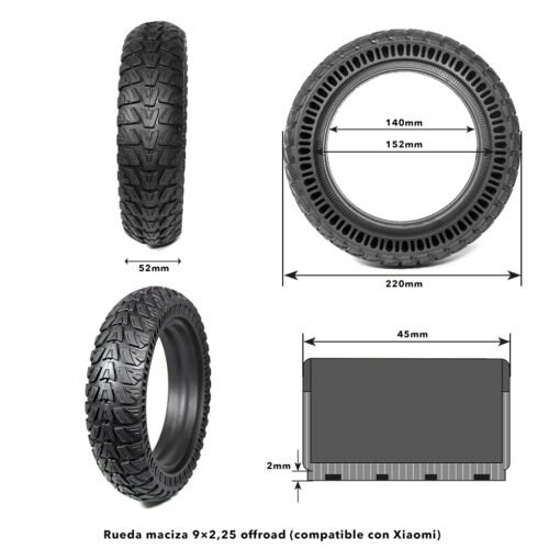 Rueda maciza 9x2,25 offroad (compatible con Xiaomi) - Imagen 4