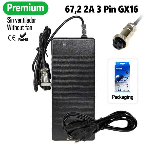 Cargador premium 67.2V 2A (conector 3 Pines GX16)