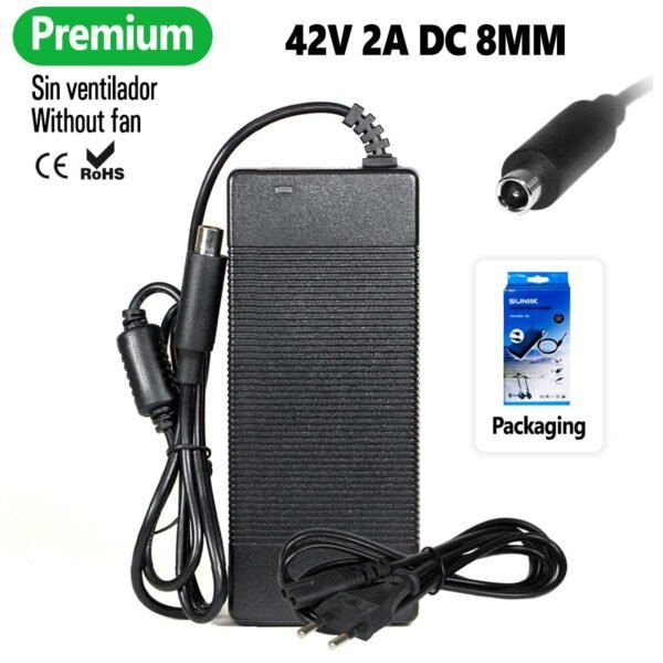 Cargador premium para Xiaomi y Ninebot 42V 2A (conector DC8MM)
