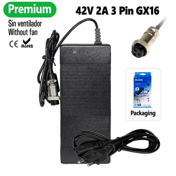 Cargador premium 42V 2A (conector 3 Pines GX16)